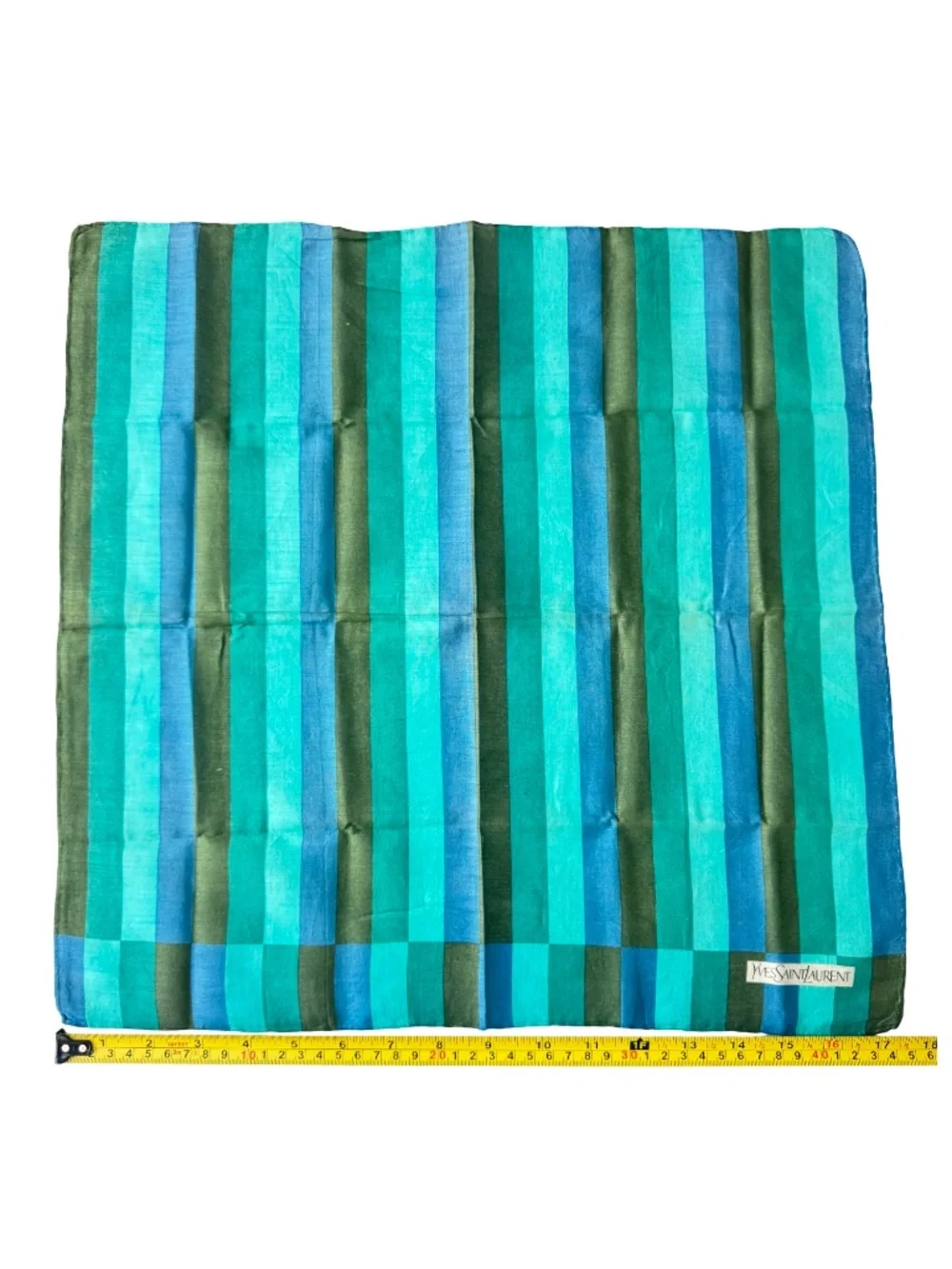 Vintage Yves Saint Laurent Green Handkerchief Geometric Scarf Neckerchief 17.5